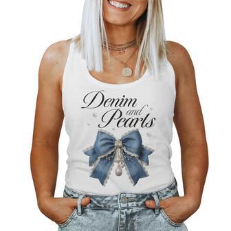 Denim And Pearls Coquette Bow Ladies Women Tank Top - Thegiftio UK