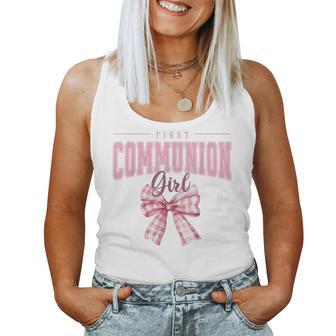 First Communion Girl Pink Coquette Bow Christian Cute Women Tank Top - Thegiftio UK