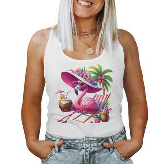 Flamingo Pink Palm Tree Tropical Beach Summer Vacation Women Women Tank Top - Thegiftio UK