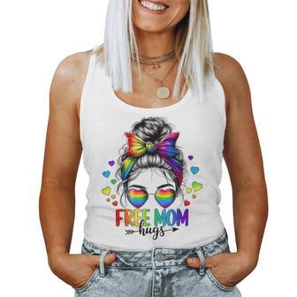 Free Mom Hugs Lgbt Flag Messy Bun Trans Gay Pride Rainbow Women Tank Top - Thegiftio UK