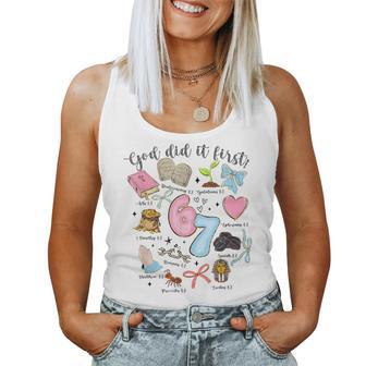 Christian Six Seven God Did It First 67 Meme Jesus 6 7 Women Tank Top - Monsterry