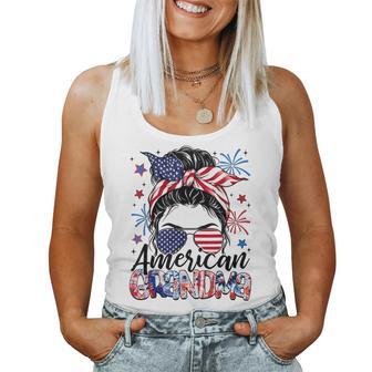 Grandma 4Th Of July American Flag Patriotic Messy Bun Women Tank Top - Thegiftio UK