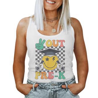 Groovy Peace Out Pre-K Last Day Of School Prek Graduation Women Tank Top - Thegiftio UK