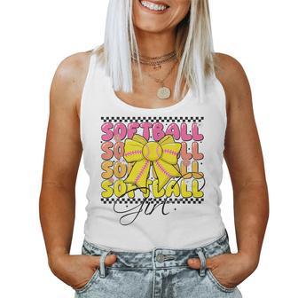 Groovy Softball Girl Coquette Bow Softball For & Girls Women Tank Top - Thegiftio