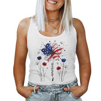 Independence Day Patriotic American Flag Usa Flower Women Women Tank Top - Monsterry UK