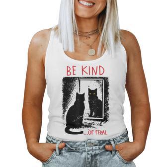 Be Kind Of Feral Black Cat Mirror Goth Aesthetic Women Tank Top - Thegiftio UK