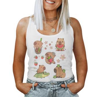 Lindo Pijama Kawaii Capybara Boba Tea Para Niñas Y Es Camiseta sin mangas para mujer - Regaloses