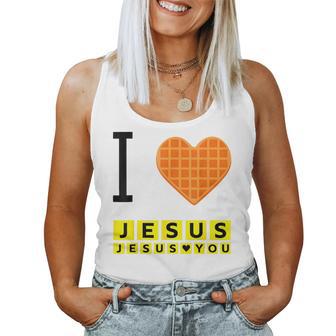 I Love Jesus Waffle Heart Christian Breakfast Women Tank Top - Thegiftio UK