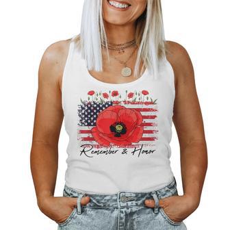 Memorial Day Remember Honor Patriotic Usa Flag Flower Women Women Tank Top - Thegiftio UK