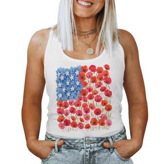 Patriotic Poppies & Hydrangeas Flowers In Floral Us Flag Women Tank Top - Thegiftio UK