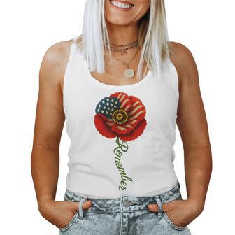 Poppy Flower Veterans Day Usa Flag Memorial Day 4Th Of July Women Tank Top | Mazezy