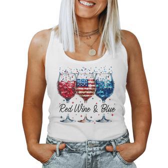 Red Wine And Blue 4Th Of July Wine Glasses Usa American Flag Women Tank Top - Thegiftio UK