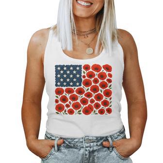 Retro Flower Usa Flag Boho 4Th Of July American Flag Women Women Tank Top - Thegiftio