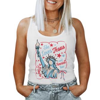 She Loves Jesus And America Too 4Th Of July Women Women Tank Top - Monsterry DE