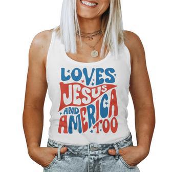 She Loves Jesus And America Too Christian Retro 4Th Of July Women Tank Top - Thegiftio UK