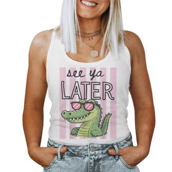 Striped Last Day Of School Teacher See Ya Later Alligator Women Tank Top - Thegiftio UK