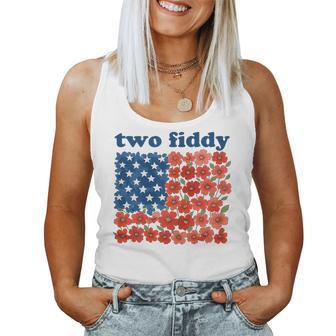 Two Fiddy American Flag 4Th Of July Girls Women Women Tank Top - Thegiftio UK