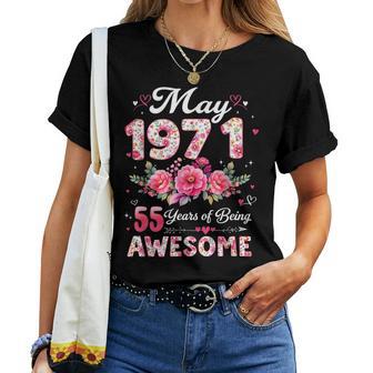 55歳 1971年5月 花柄 55歳 誕生日 男性 女性 レディースTシャツ - Kawaiitshirt