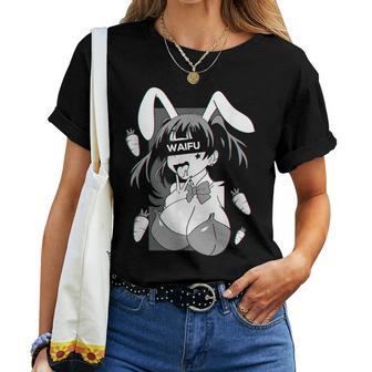 Ahegao Lewd アニメ 顔とウサギの女の子 コスチューム オタク用 レディースTシャツ - Kawaiitshirt