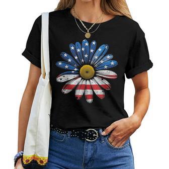 American Flag Flower 4Th Of July Usa Patriotic Girls Women T-shirt | Seseable UK