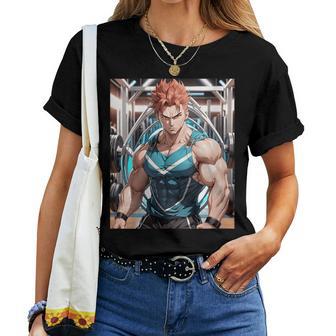 Anime Gym Workout Manga Japonés Motivación Diseño Estampada Cuello Camiseta de mujer - Regaloses