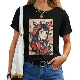 Anime Manga Gothique Papillon Fleurs Floral Goth T-shirt femme - Cadeauxyz