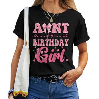 Aunt Of The Birthday Girl Family Pink Coquette Bow Women T-shirt | Mazezy