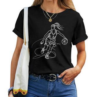 Baloncesto Chica Una Línea Dibujo Deporte De Equipo In Mangas Camiseta de mujer - Regaloses