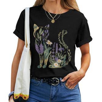 Boho Katze Pflanzen Damen Mädchen Herren Blumen T-shirt Frauen - Seseable
