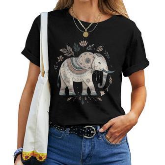 Boho Safari Animal Mandala Elephant Indian Zen Mindfulness Women T-shirt | Mazezy