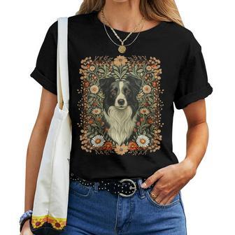 Border Collie Retrato Floral Estilointage Cuello Camiseta de mujer - Regaloses
