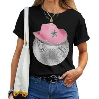 Boule Disco Rétro Portant Un Chapeau De Cowboy Rose T-shirt femme - Cadeauxyz