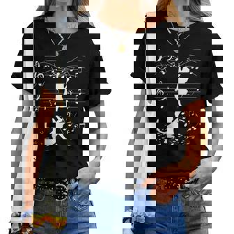 Chat Noir Jouant Avec Note De Musique Motif Amoureux Des Chats T-shirt femme - Cadeauxyz