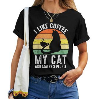 I Like Coffee My Cat And Maybe 3 People Lustigechwarze Katze T-shirt Frauen - Seseable