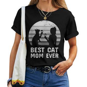 Damenintage Lustige Katze Und Wein Geschenk Katze Best Cat Mom Ever T-shirt Frauen - Seseable