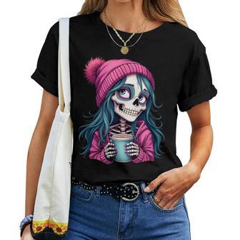 Diva Totenkopfkelett Für Mädchen Frauen Pink Kaffee T-shirt Frauen - Seseable