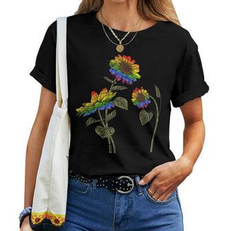 Flor Girasol Orgullo Gay Pride Bandera Arcoíris Queer Lgbt Cuello Camiseta de mujer - Regaloses