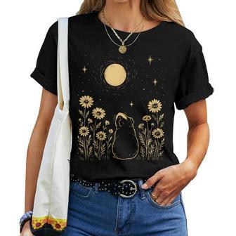 Floral Guinea Pig Moon Celestial Night Flower Animal Lover Women T-shirt | Mazezy