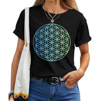 Flower Of Life 宇宙のポジティブなエネルギー フラワーオブライフ 長袖tシャツ レディースTシャツ - Kawaiitshirt