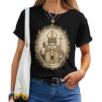 Gatolico Catholic Cat Papa Religioso Christian Kitty Meme Maglietta da donna - Novitaregali