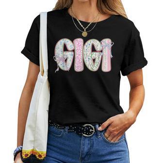 Gigi Floral Coquette Bow Mother's Day Cute Grandma Women T-shirt | Mazezy