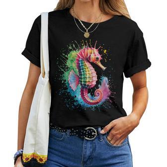 Hippocampe Homme Aquarelle Colorée Hippocampe T-shirt femme - Cadeauxyz