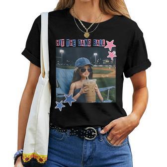 Hit The Dang Ball Baseball Mom Softball Doll Face Meme Women T-shirt | Seseable UK