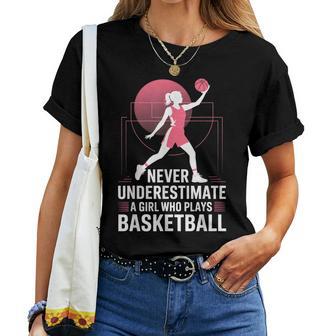 Hoops Never Underestimate A Girl Who Playing Basketball レディースTシャツ - Kawaiitshirt