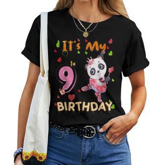 Il Mio 9 ° Compleanno Panda 9 Anni Per Ragazze Bambini Panda Maglietta da donna - Novitaregali