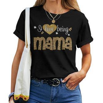 I Love Being Mama Leopard Plaid For Mom Women T-shirt | Mazezy