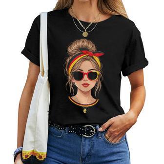 Messy Bun Deutsche Mädchen Deutschland Flaggeonnenbrilleommer T-shirt Frauen - Seseable