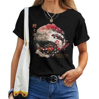 Motif Poisson Retro Oriental En Carpe Koi Harajuku Japonais T-shirt femme - Cadeauxyz