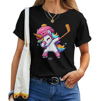Niedliches Dabbing Einhorn Eishockey Mädchen Lustiges Eishockey T-shirt Frauen - Seseable