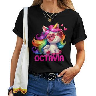 Octavia Nom Personnalisé Licorne Colorée S Filles T-shirt femme - Cadeauxyz